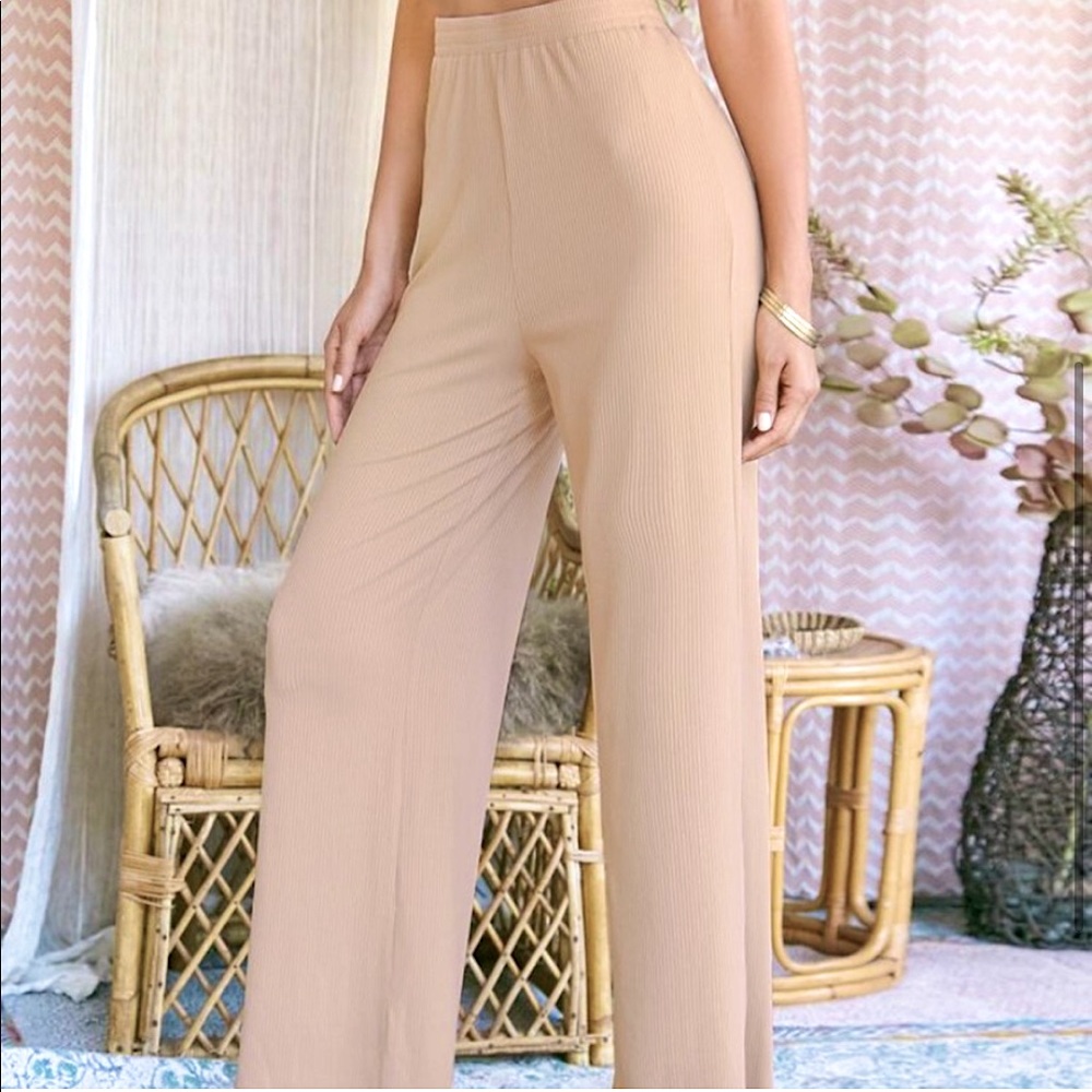 Wide Ribbed Pants - Tan - Picture 2 of 7